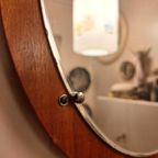 Retro Vintage Ovale Facet Spiegel, Teakhouten Ondergrond thumbnail 8