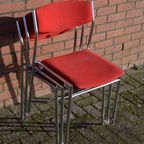 3 Stoelen Stapelbaar Metalen Crhoom Frame Met Rode Bekleding thumbnail 6