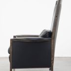 Zeer Statige Zwarte Rundleren Design Fauteuil/armchair Van Giorgetti Met Een Uitmuntend Zitcomfor thumbnail 6