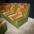 Mid-Century Design Velvet Stof Hoekbank – Groen Met Oranje Strepen thumbnail 12