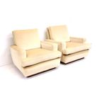 Set Van 2 Vintage Fauteuils Met Creme Fluwelen Bekleding Gemaakt In De Jaren 70 thumbnail 4