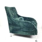 Vintage Design Fauteuil Nieuw Gestoffeerd Groene Rib thumbnail 3