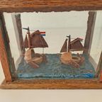 Antieke Vitrine Volkskunst Art Walnoot Bootje Vitrinekast thumbnail 4