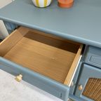 Prachtig Restyle Massief Dressoir Blauw & Rotan Wandkast thumbnail 8