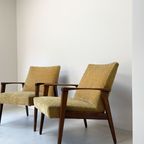 Vintage Fauteuil Met Teak Houten Frame En Gele Bekleding thumbnail 5