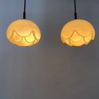 Pair Of Two Frosted Glass Artichoke Pendant Lights By Peill And Putzler 1970 thumbnail 3