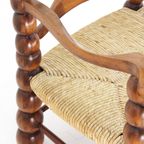 Set Of Oak And Rush Bobbin Armchairs Attributed To Charles Dudouyt, 1940S thumbnail 6