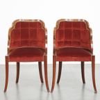 Unieke Set Van 4 Originele Art Deco “wolken” Eetkamerstoelen Met Luxe Rode Bekleding thumbnail 6