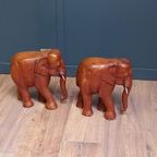 2x Antieke Houten Olifant P/st. thumbnail 4