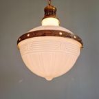 Grote Art Deco-Hanglamp In Witte Opaline En Messing, 1920 thumbnail 5