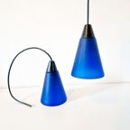 2 Glazen Hanglampen Kelkjes Blauwe Glazen Lamp thumbnail 2