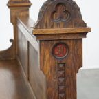 Geweldige, Mooi Gesneden Antieke Eikenhouten Kerkbank In Gotische Stijl Uit Eind 19e Eeuw thumbnail 17