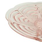 Vintage Art Deco Platte Fruitschaal Roze Geperst Glas thumbnail 9