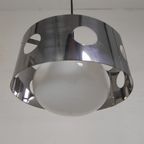 Vintage Hanglamp Met Chromen Cilinder En Glazen Bol thumbnail 13
