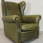 Vintage Leren Oorfauteuil, Groen thumbnail 5