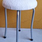 Unieke Retro Vintage Kruk Stalen Pootjes En Teddy Stoffering thumbnail 10