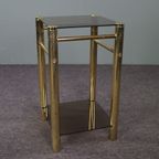 Goudkleurige Hollywood Regency Rookglazen Bijzettafel, Zuil thumbnail 2