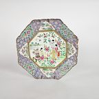 Porselein - Wandbord - Famille Rose - Octagon - 19E Eeuw thumbnail 5