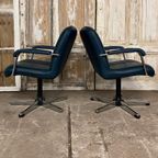 Set Vintage Fauteuils. Petrolblauw Kunstleder En Chroom. thumbnail 5