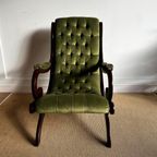 Groene Chesterfield Victoriaans Lounge Fauteuil Vintage thumbnail 9