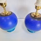 Set 2 Vintage Keramiek Tafellamp France Regency 1980 Blauw thumbnail 6