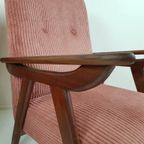 Vintage Fauteuils Teakhout | Roze Rib Stof Nieuw Setprijs thumbnail 9