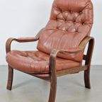 Vintage Møbler Sweden Fauteuil Bruin Leer Gecapitonneerd ‘60 thumbnail 5
