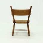 French Blonde Oak And Rush Armchair 1950s thumbnail 4