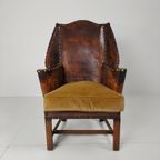 Antieke Leren Armstoel, Engeland Circa 1800 thumbnail 9