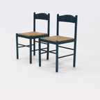 Set Of 2 Vico Magistretti Style Stained Wood And Rush Dining Chairs 1960S thumbnail 2