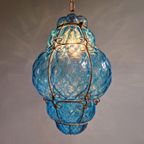 Grote Venetiaanse Hanglamp In Blauw Murano-Glas thumbnail 3