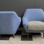 Set Of Two Blue And White Wool Chairs 1960S thumbnail 8