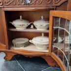 Brocante Vintage Theekastje Met Vitrine, Houten Kastje thumbnail 11