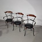 Italian Postmodern / Turnable / Wrought Iron Dining Chairs / Leather Seats thumbnail 4