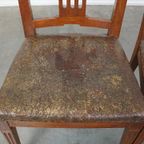 Unieke En Karaktervolle Set Van 6 Originele Antieke Hollandse Leren Eetkamerstoelen thumbnail 13