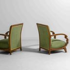 Art Deco Lounge Fauteuils Met Prachtig Gebogen Armleuningen En Voetbankjes, 1930s thumbnail 11