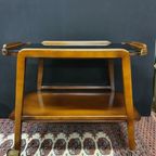 Mid Century Serveerwagen Teakhout Met Zwart Glas thumbnail 2