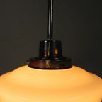 Art Deco Hanglamp Met Witte Glazen Kap, Jaren 30 thumbnail 10