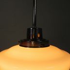 Art Deco Hanglamp Met Witte Glazen Kap, Jaren 30 thumbnail 12