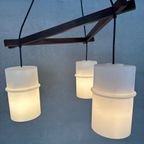 Vintage ‘japandi’ Hanglamp Teak En Opaline thumbnail 4