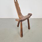 Vintage Brutalist Hout Driepoot Kruk Stoel Mid Century '60 thumbnail 4