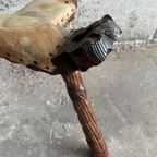 Mid-Century 3-Legged Stool With Backrest In Wood With Black-Brown Cowhide Seat, 1950S thumbnail 8