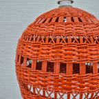 Poolse Vintage Oranje Rieten Lamp. Hanglamp Rotan. thumbnail 10