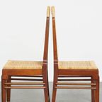 Leuke Set Van 2 Houten Art Deco Design Eetkamerstoelen Met Een Rieten Zitting En Rugleuning thumbnail 5