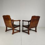 Pair Of English Antique Jacobean Monk Armchairs / Tables By F. Parker & Sons Ltd thumbnail 4