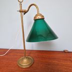 Art Deco Bureaulamp In Messing En Groene Conische Opaline thumbnail 6