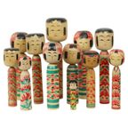 Lot Van 12 Grote Kokeshi Poppen Naruko Handgeschilderd Hout Japan thumbnail 14