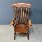 Antieke Bruine Windsor Armstoel Met Hoge Rug thumbnail 9