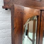 Antiek Eiken Wastafel, Kaptafel Of Commode Met Wit Marmer Blad En Spiegelopstand thumbnail 3