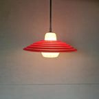 Vintage Opaline Hanglamp Jaren 50 Rood Wit thumbnail 2